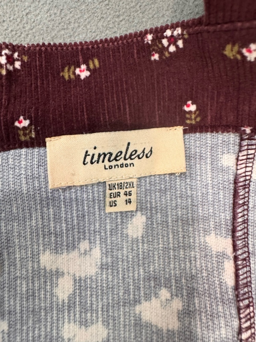 Timeless London Purple Floral Button-Front Bootcut Corduroy Jumpsuit, size 14 - Picture 7 of 11